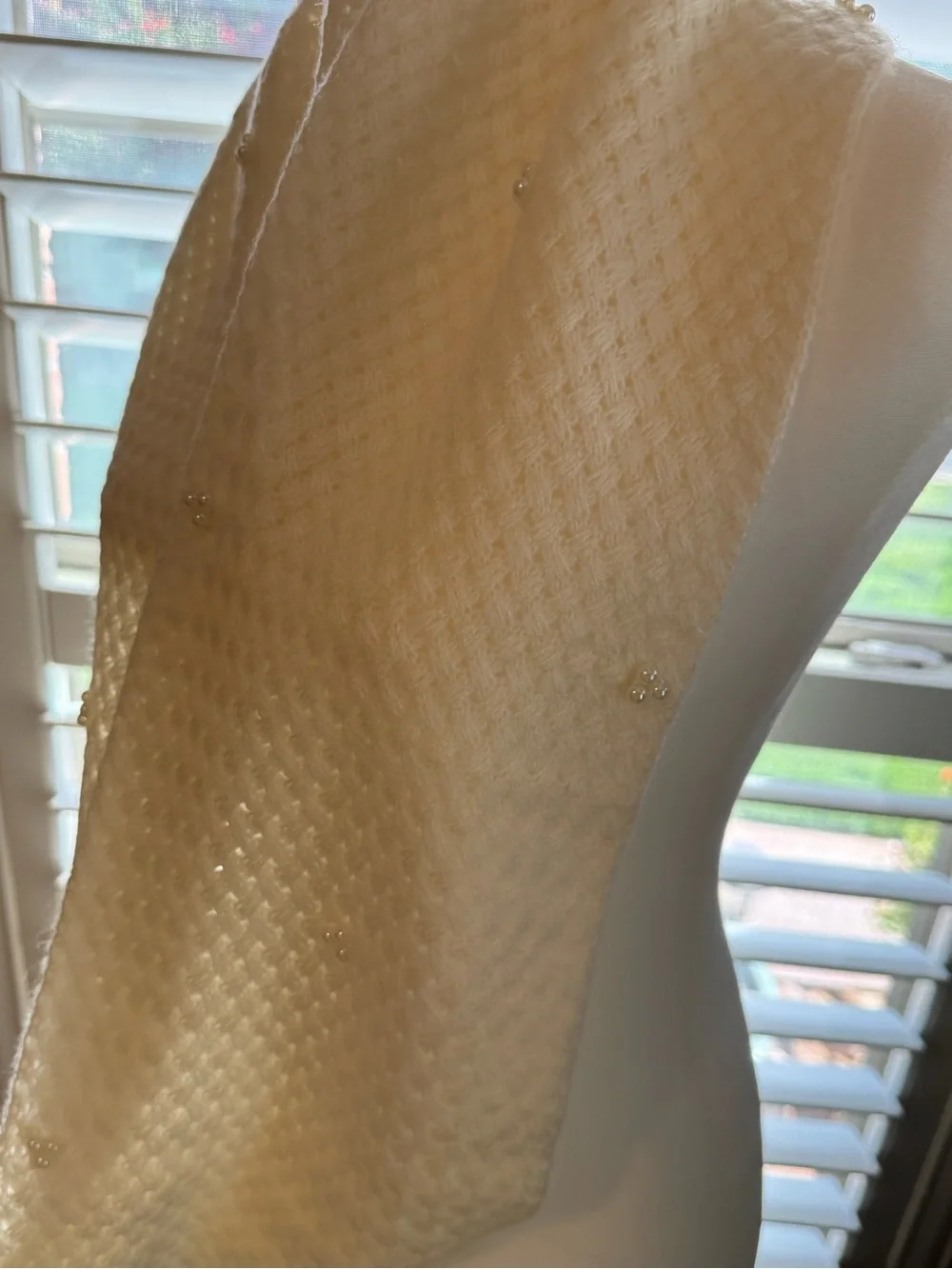 Cream Textured Knit Scarf with Subtle Bead Accents